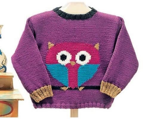 Пуловер с совой для малыша спицами